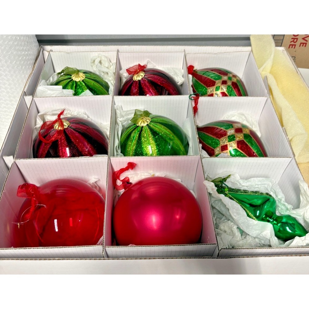 Frontgate Holiday Collection 16 XLarge Glass Christmas Ornaments Red & Green Set